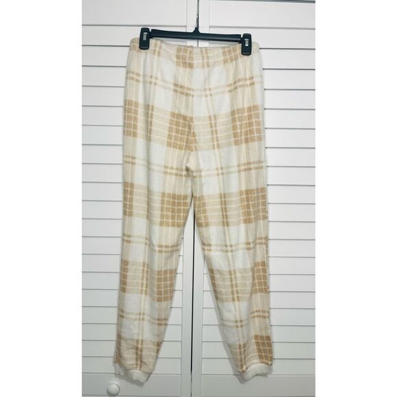NWT Aerie Fleece Plaid Pajama Joggers Women’s Size Small Tan - Picture 2 of 4